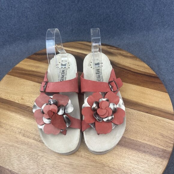 Mephisto Helen Flower Leather Air Relax Slide Sandals Red Women's 37/7 - Picture 5 of 10